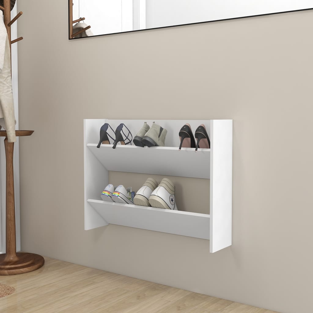 vidaXL Wall Shoe Cabinet White 80x18x60 cm Engineered Wood