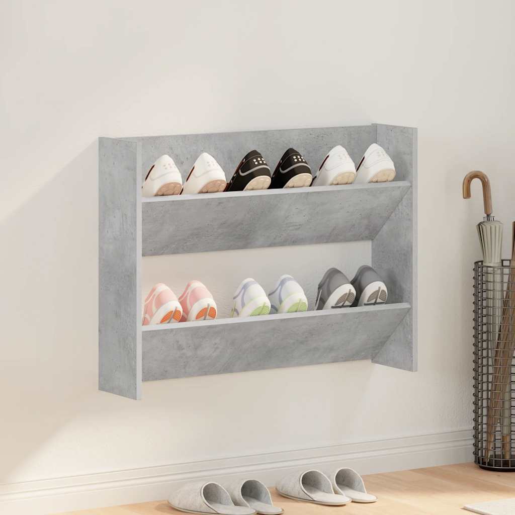 Wall Shoe Cabinet Concrete Grey 80x18x60 cm Engineered Wood
