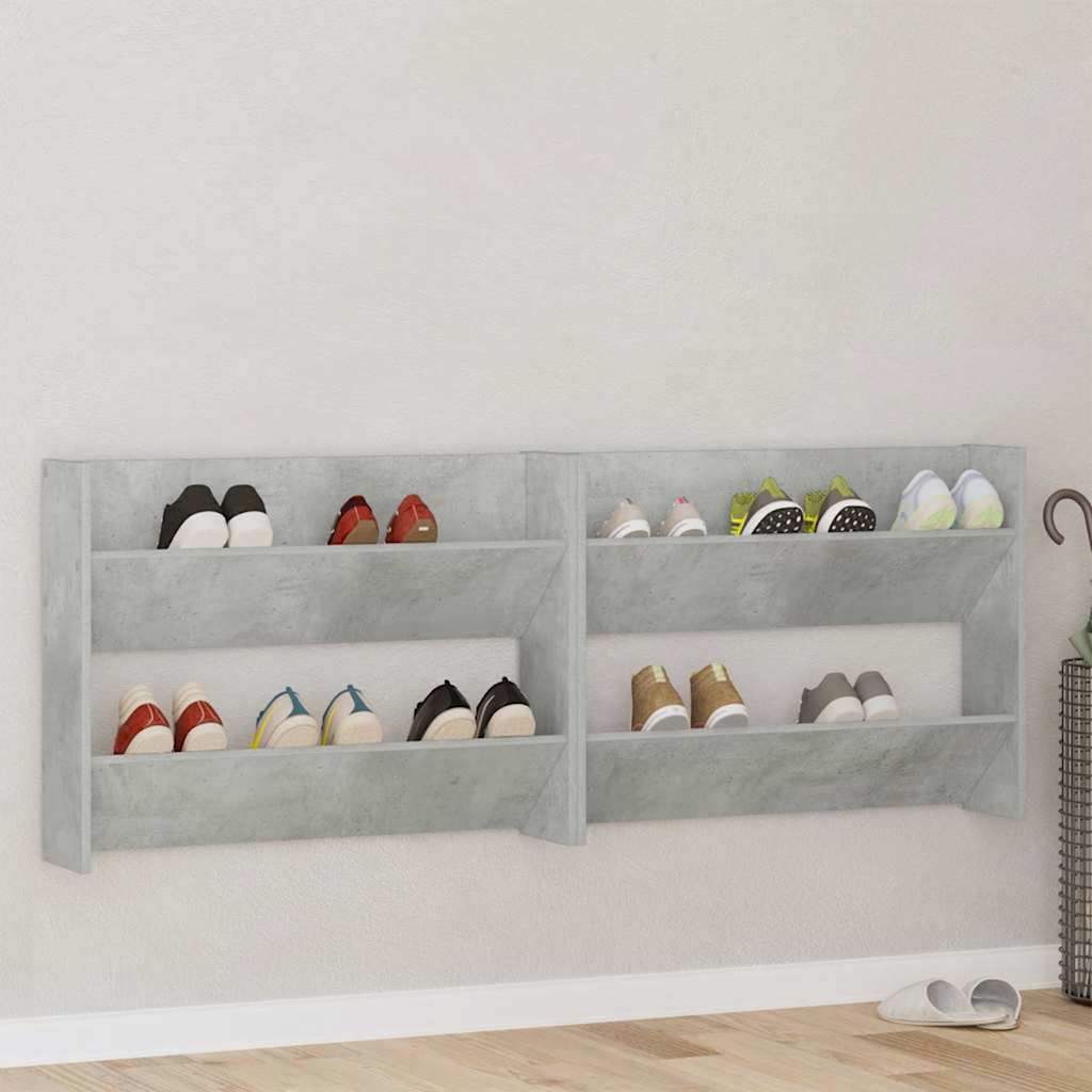 Wall Shoe Cabinets 2 pcs Concrete Grey 80x18x60 cm