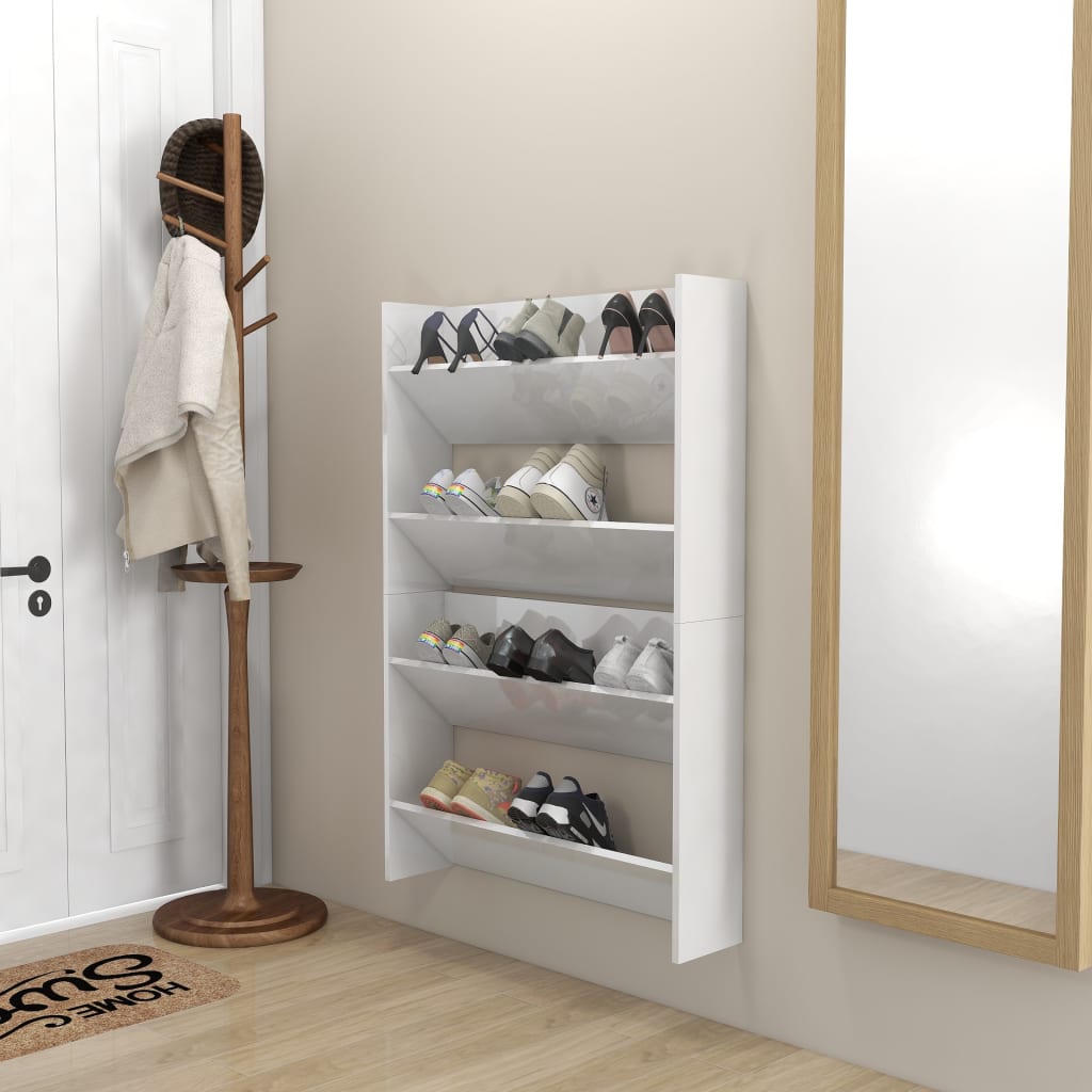 vidaXL Wall Shoe Cabinets 2 pcs High Gloss White 80x18x60 cm Engineered Wood