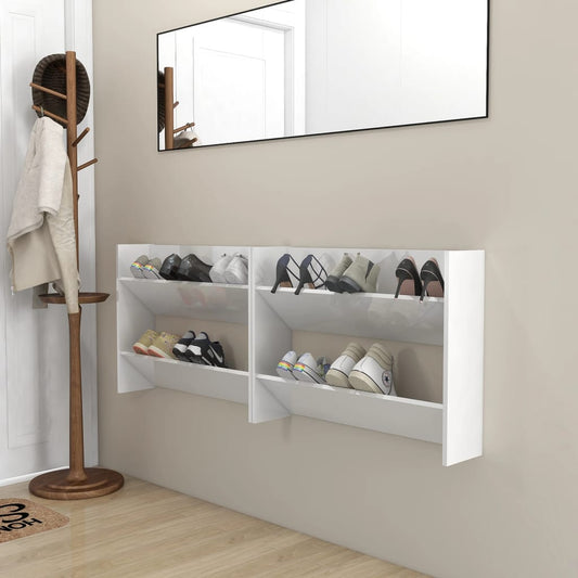 vidaXL Wall Shoe Cabinets 2 pcs High Gloss White 80x18x60 cm Engineered Wood