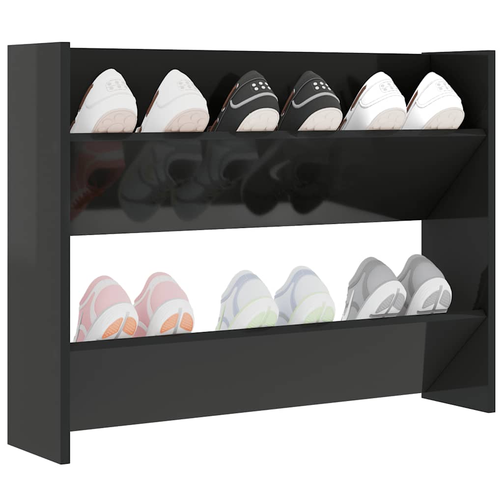 Wall Shoe Cabinet High Gloss Black 80x18x60 cm Engineered Wood