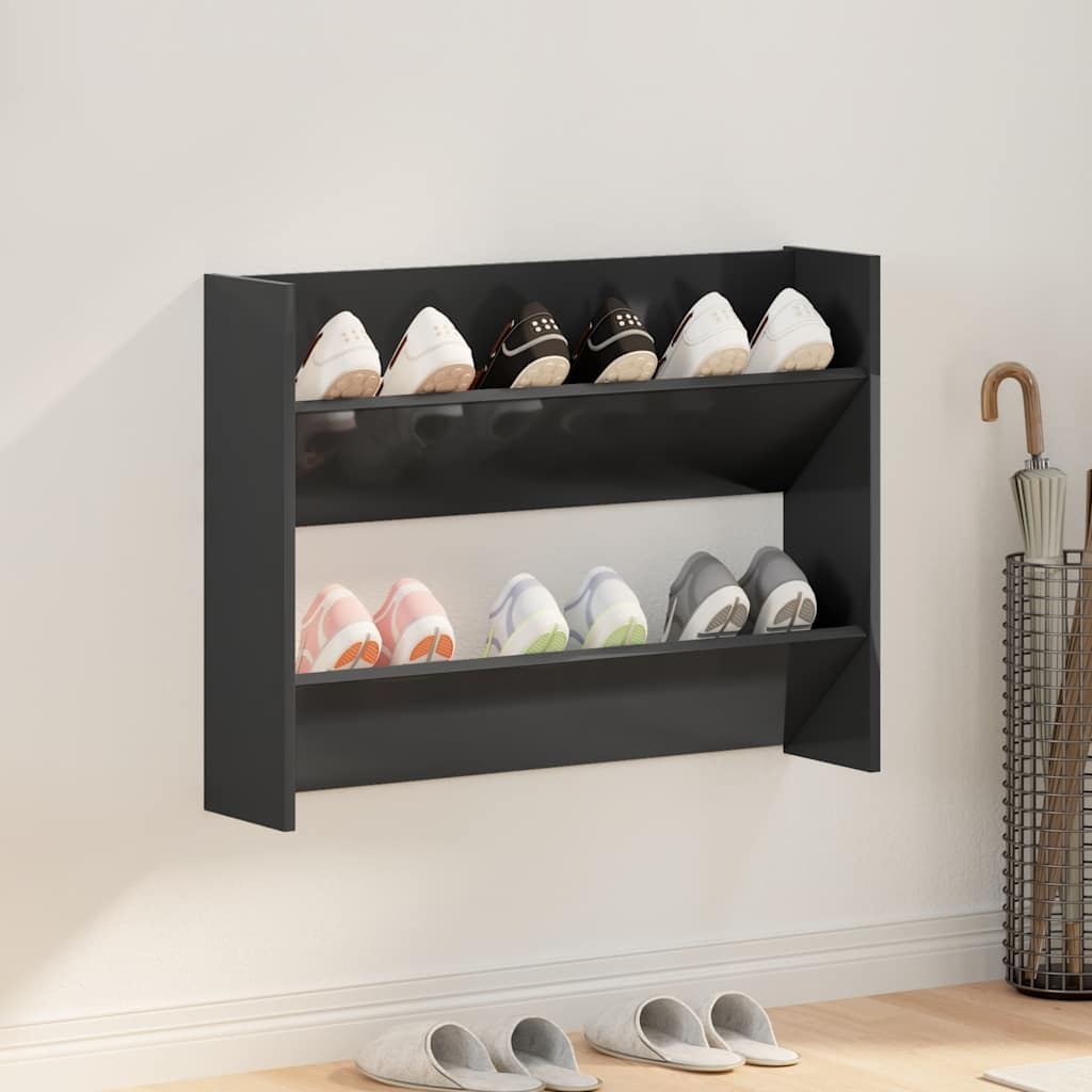 Wall Shoe Cabinet High Gloss Black 80x18x60 cm Engineered Wood