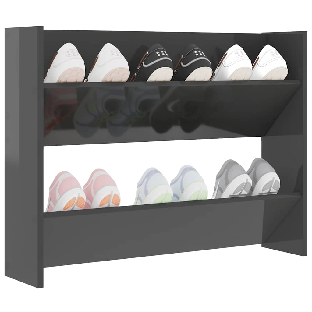 Wall Shoe Cabinet High Gloss Grey 80x18x60 cm Engineered Wood