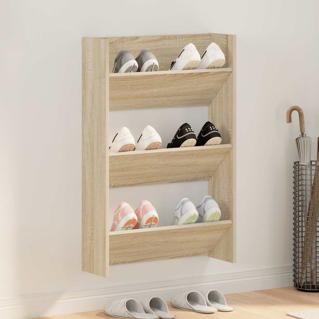 Wall Shoe Cabinet Sonoma Oak 60x18x90 cm Engineered Wood