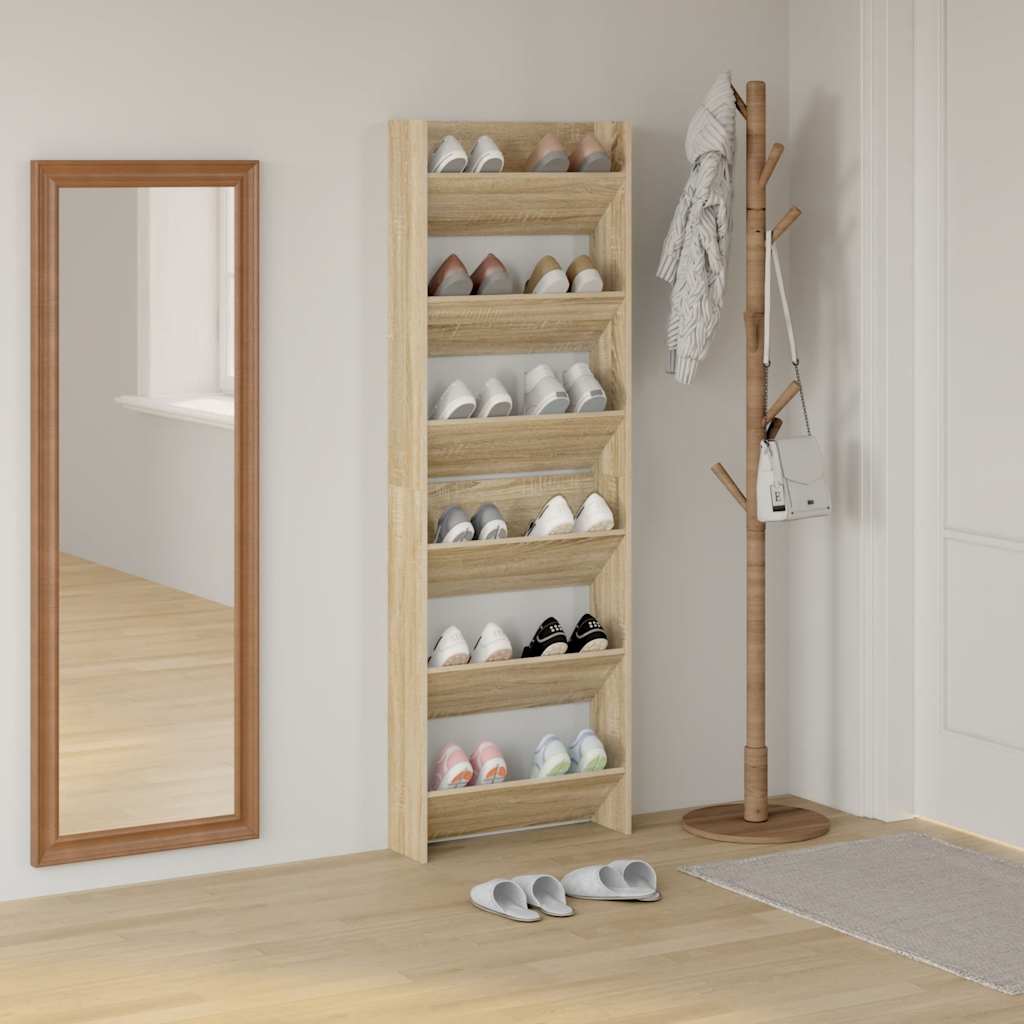 Wall Shoe Cabinets 2 pcs  Sonoma Oak 60x18x90 cm Engineered Wood