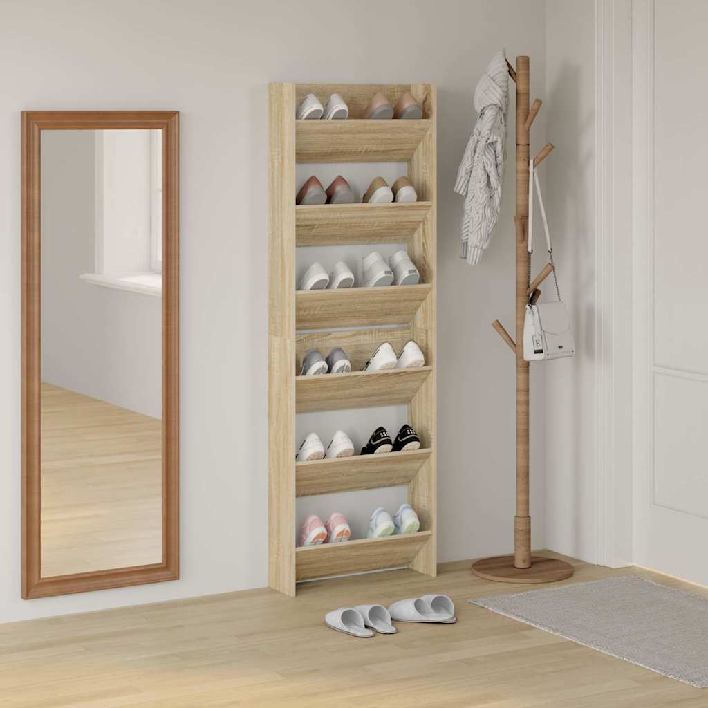 Wall Shoe Cabinets 2 pcs Sonoma Oak 60x18x90cm Engineered Wood