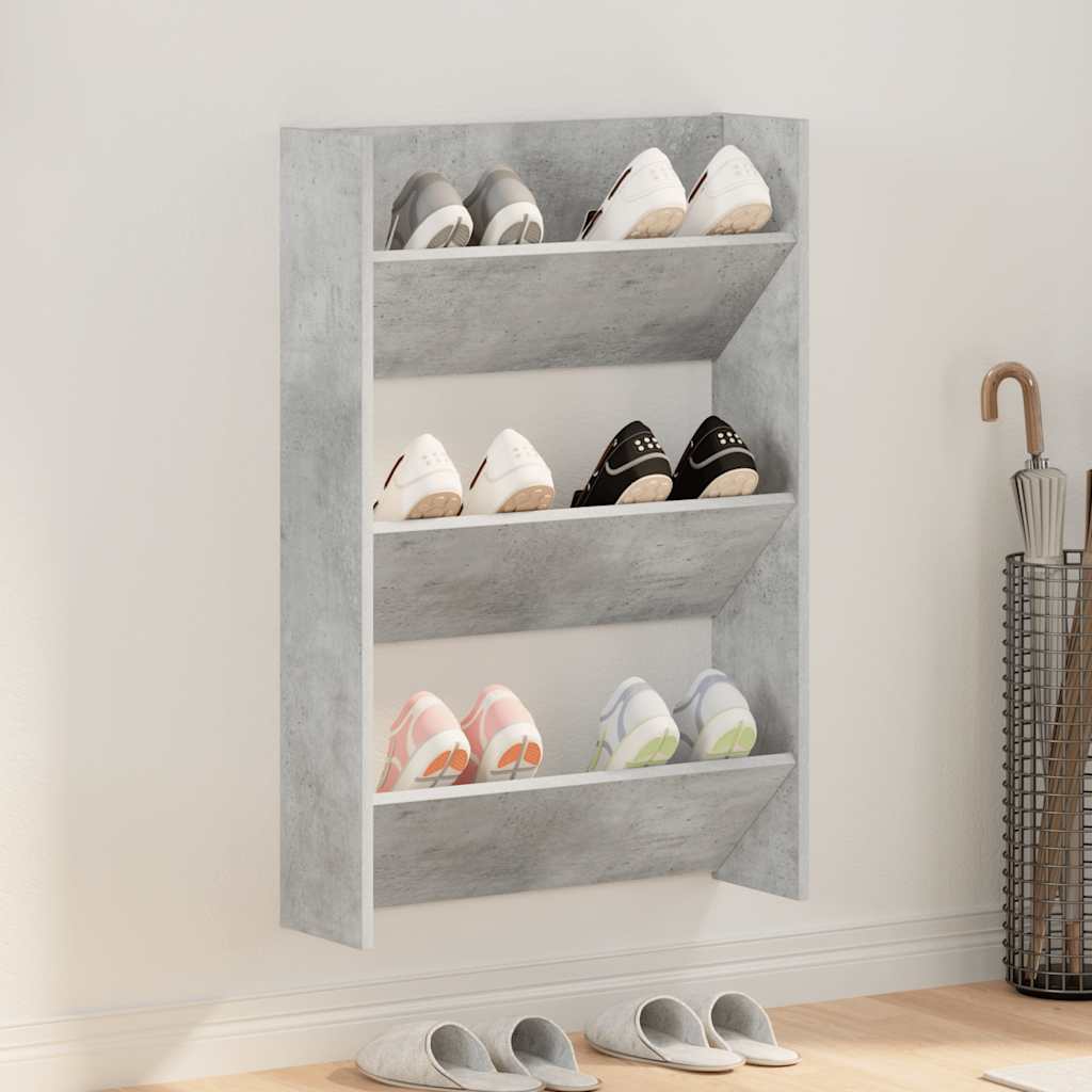 Wall Shoe Cabinet | Concrete grey | Engineered wood | Compact
