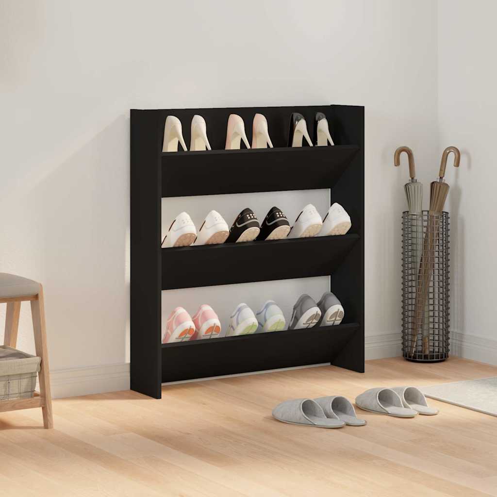 Wall Shoe Cabinet Black 80x18x90 cm Engineered Wood