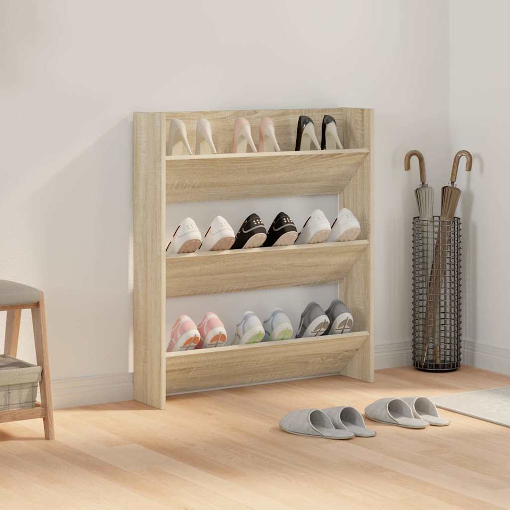 806783 vidaXL Wall Shoe Cabinet Sonoma Oak 80x18x90 cm Engineered Wood