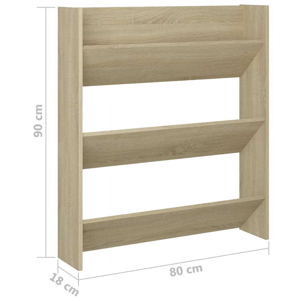 vidaXL Wall Shoe Cabinet Sonoma Oak 80x18x90 cm Engineered Wood