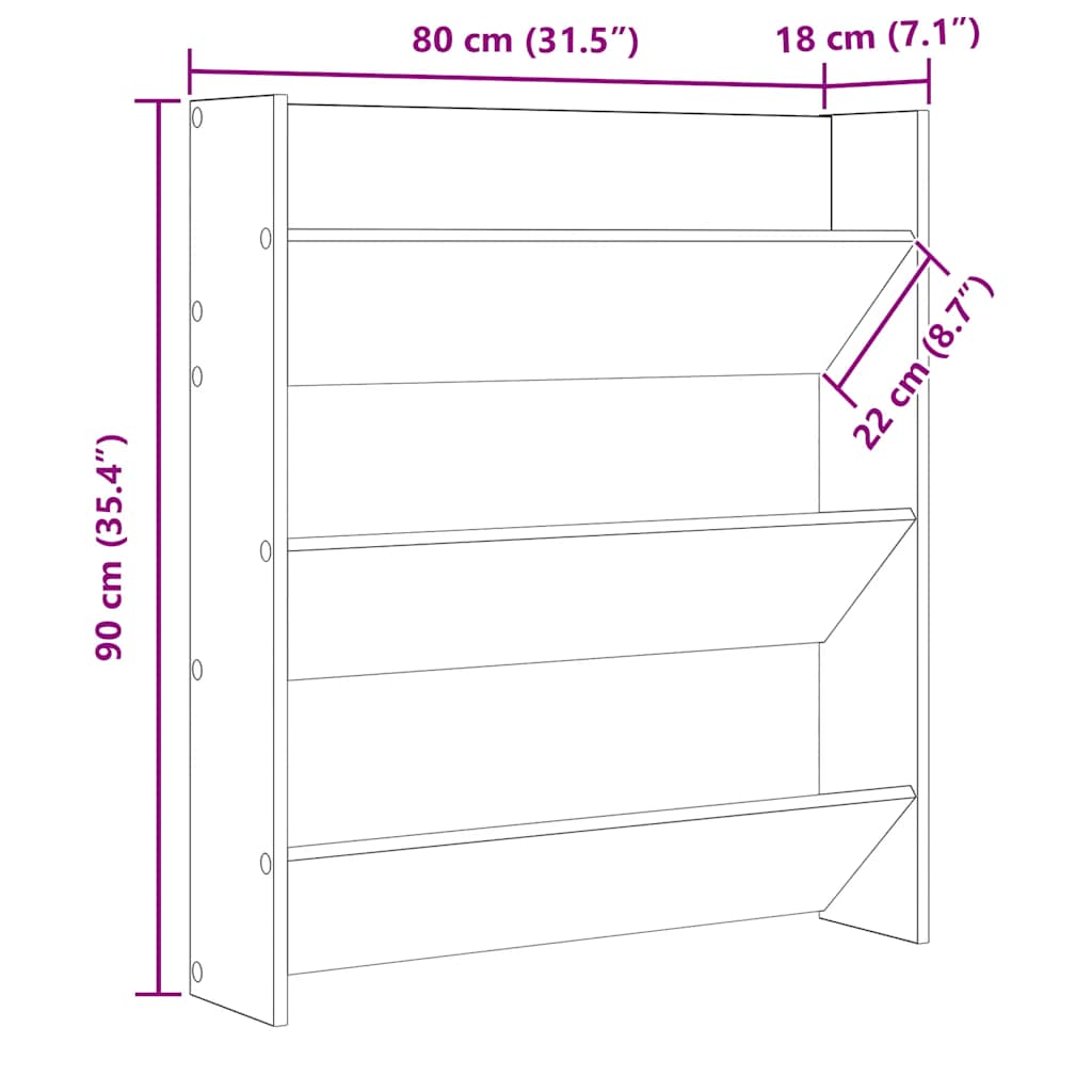 Wall Shoe Cabinet Sonoma Oak 80x18x90 cm Engineered Wood