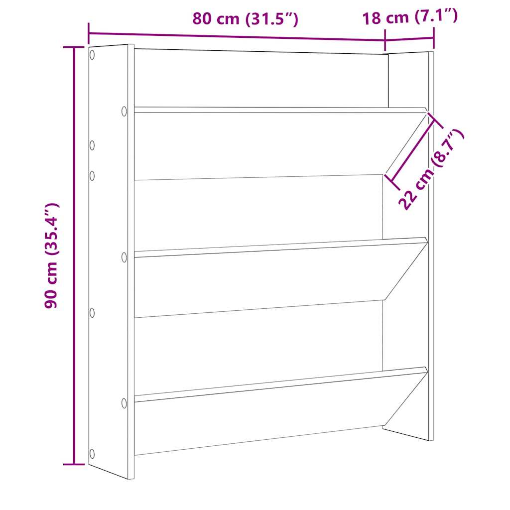 806783 vidaXL Wall Shoe Cabinet Sonoma Oak 80x18x90 cm Engineered Wood