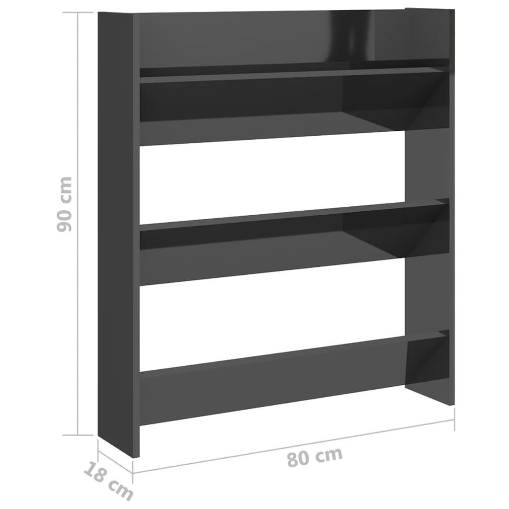 vidaXL Wall Shoe Cabinet High Gloss Grey 80x18x90 cm Engineered Wood