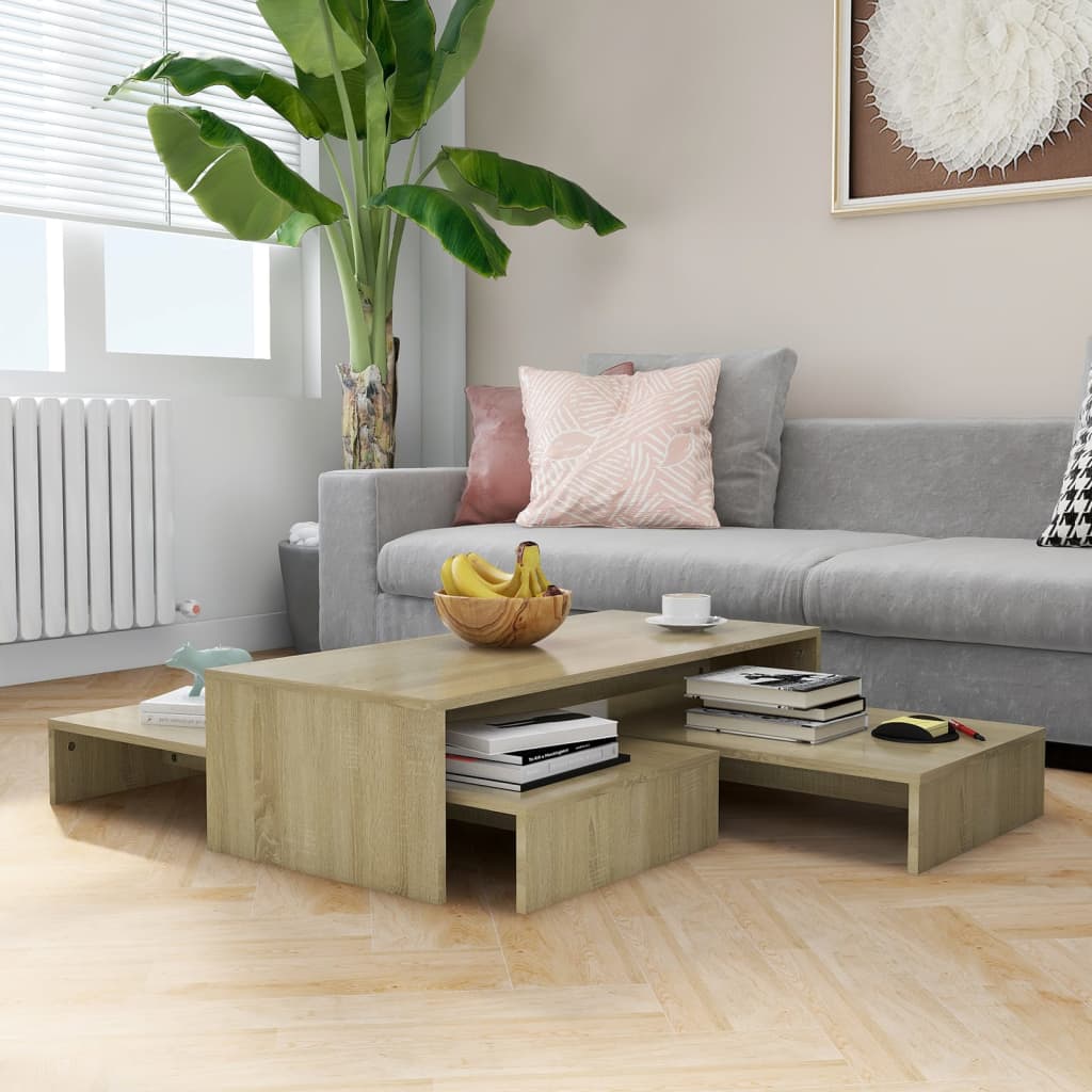 806798 vidaXL Nesting Coffee Table Set Sonoma Oak 100x100x26,5 cm Engineered Wood