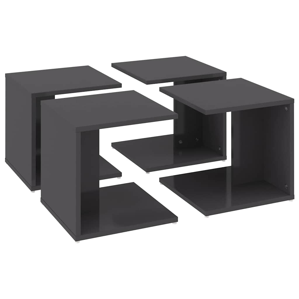 806821 vidaXL Coffee Tables 4 pcs High Gloss Grey 33x33x33 cm Engineered Wood