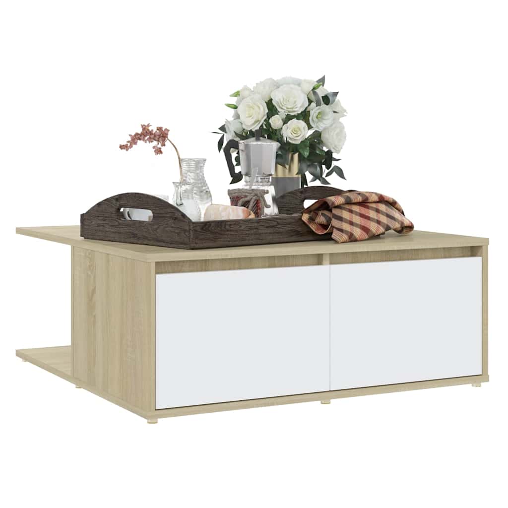 806881 vidaXL Coffee Table White and Sonoma Oak 80x80x31 cm Engineered Wood