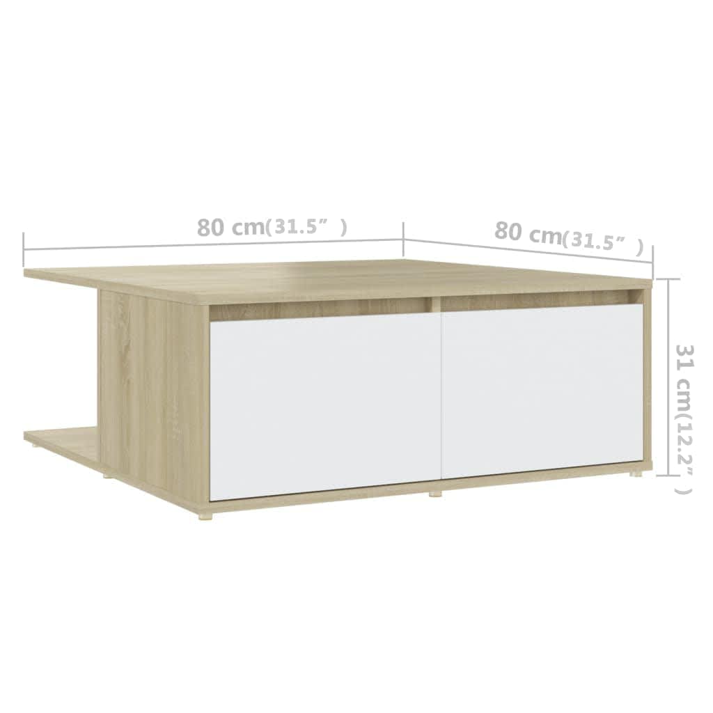 806881 vidaXL Coffee Table White and Sonoma Oak 80x80x31 cm Engineered Wood