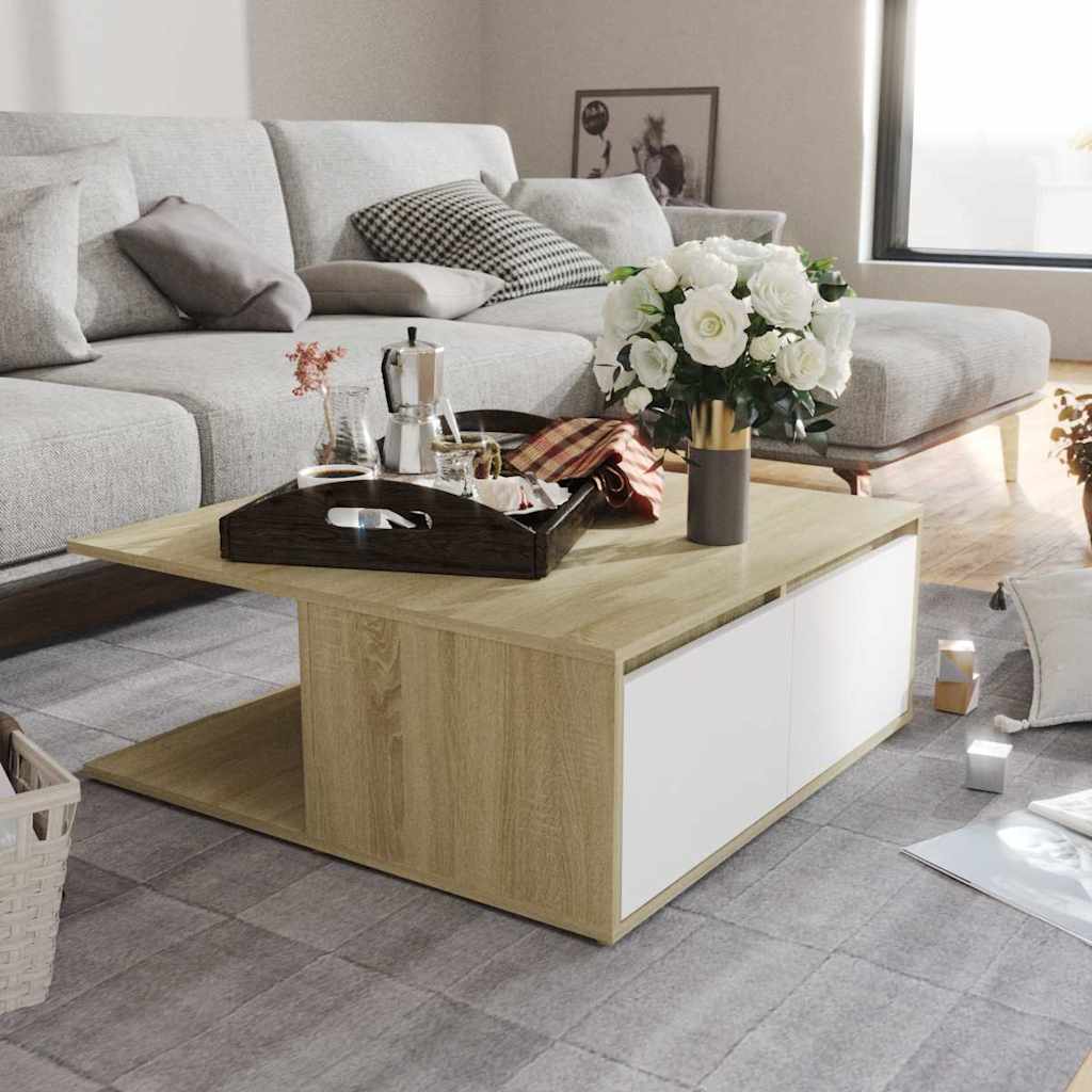806881 vidaXL Coffee Table White and Sonoma Oak 80x80x31 cm Engineered Wood
