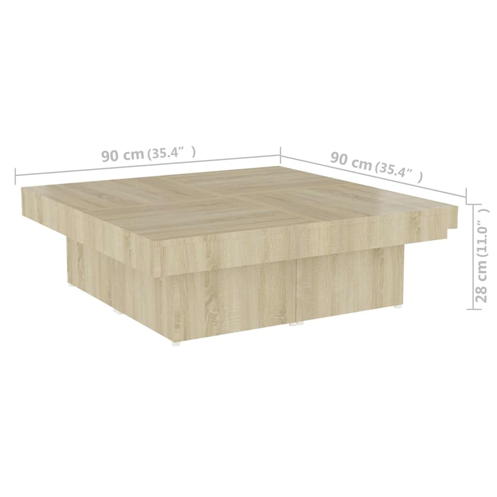 806915 vidaXL Coffee Table Sonoma Oak 90x90x28 cm Engineered Wood
