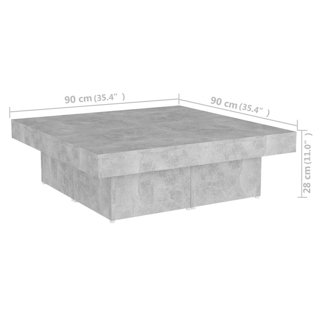 806916 vidaXL Coffee Table Concrete Grey 90x90x28 cm Engineered Wood