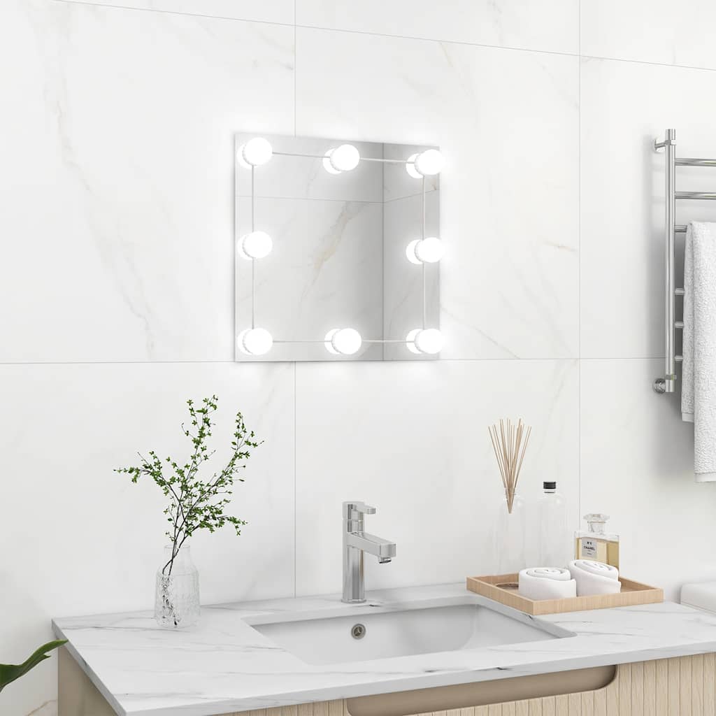 Wall Mirror with LED Lights Square Glass