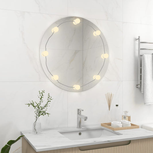 vidaXL Wall Mirror with LED Lights Round Glass