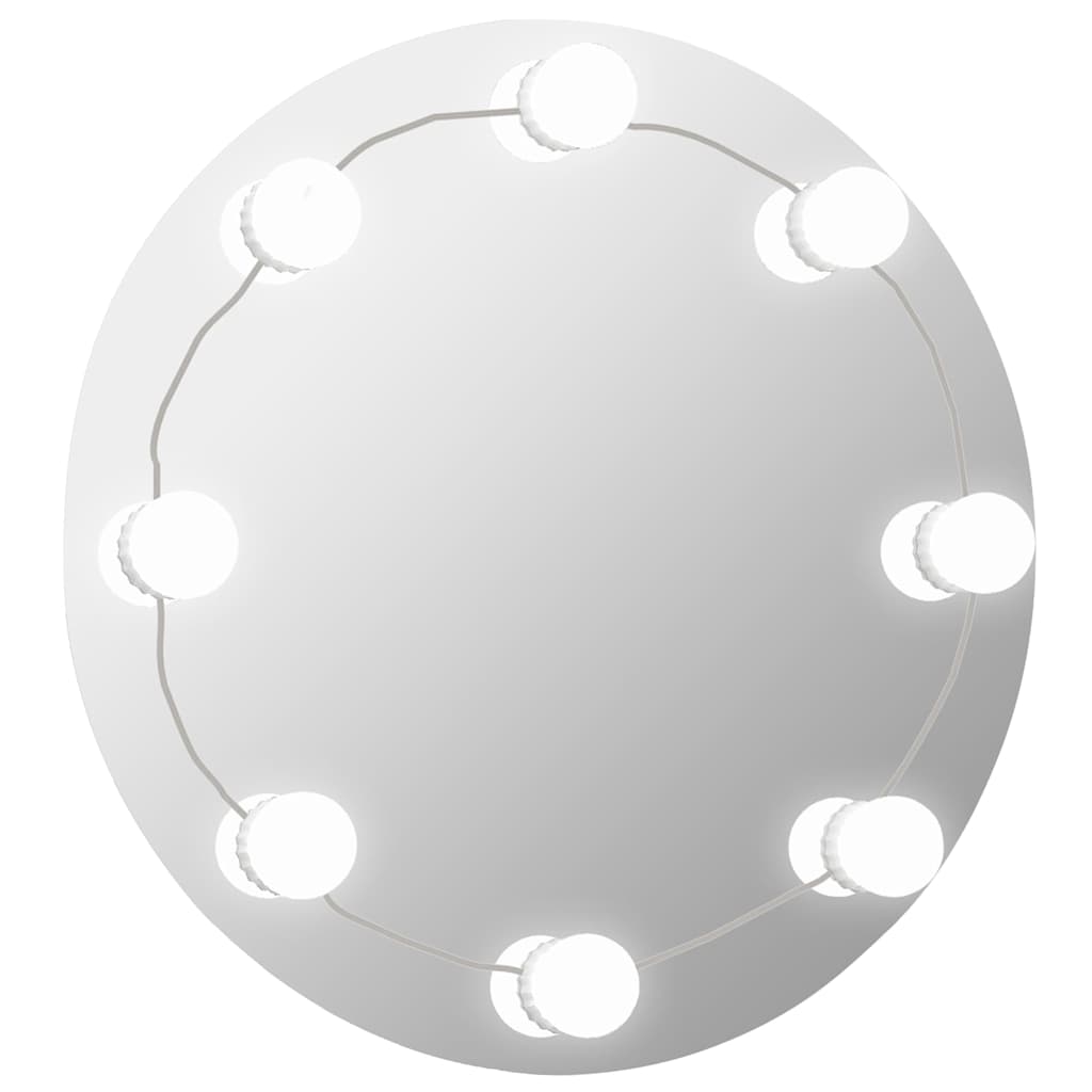 Wall Frameless Mirror with LED Lights Round Glass