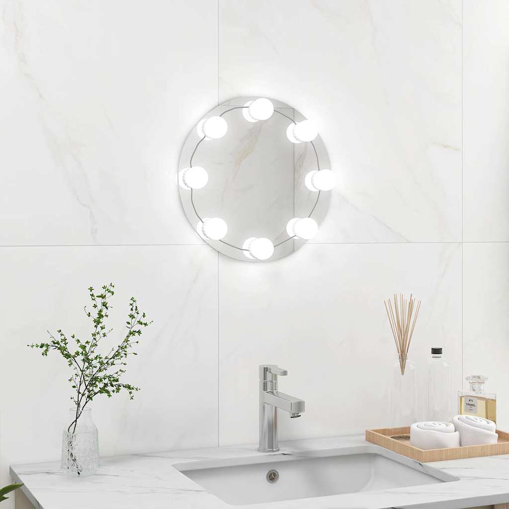 Wall Frameless Mirror with LED Lights Round Glass
