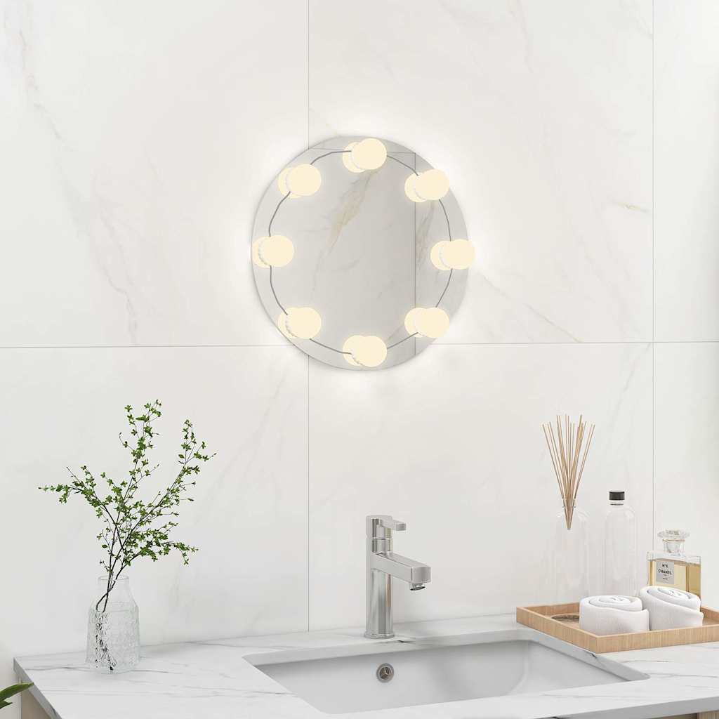 Wall Frameless Mirror with LED Lights Round Glass