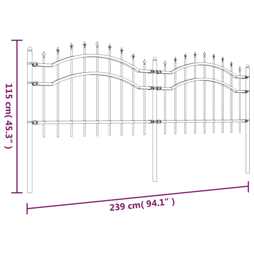 vidaXL Garden Fence with Spear Top Black 115 cm Powder-coated Steel