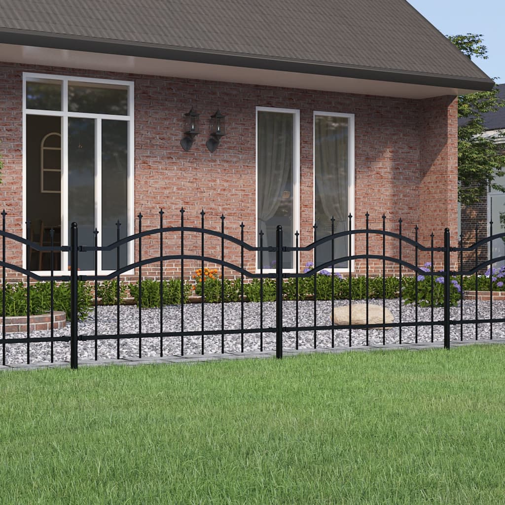 vidaXL Garden Fence with Spear Top Black 115 cm Powder-coated Steel