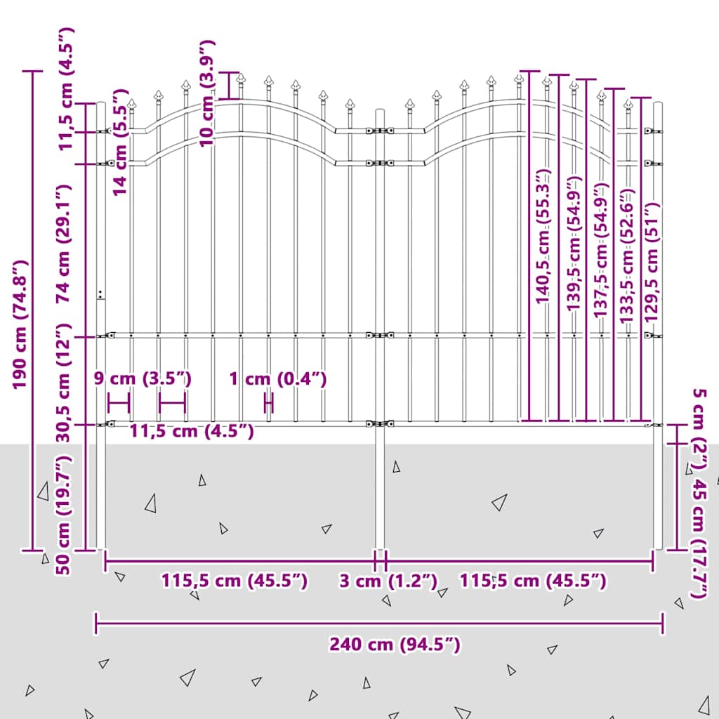 Garden Fence Woerden with Spear Top Black 240x150 cm Steel