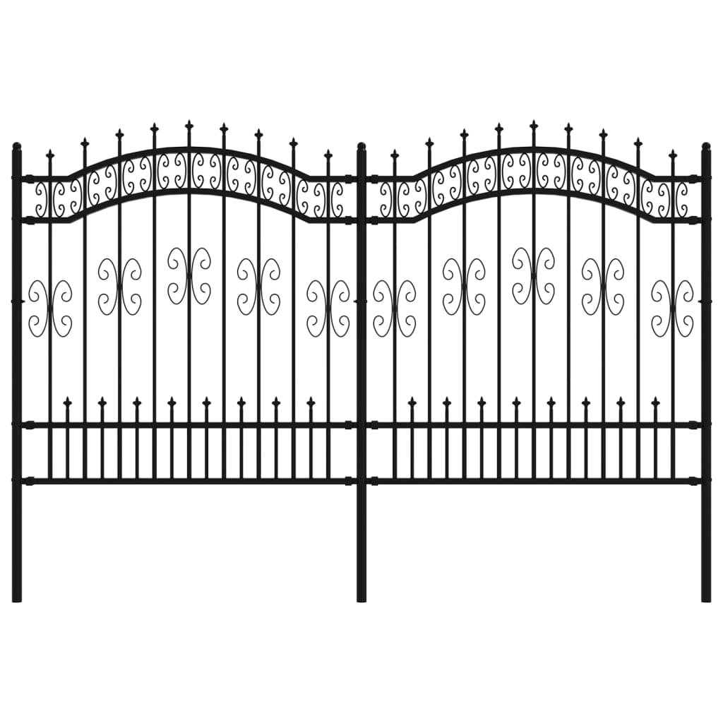 vidaXL Garden Fence with Spear Top Black 165 cm Powder-coated Steel