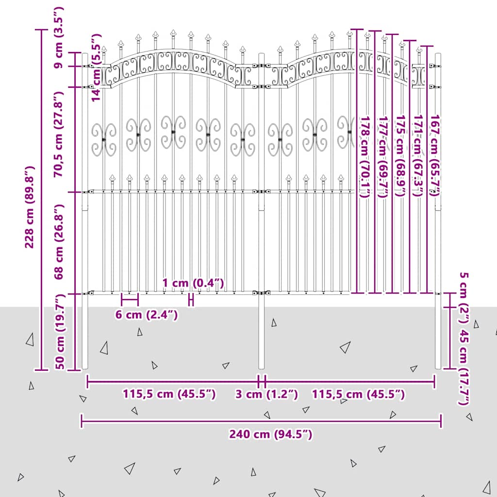 Garden Fence KAMPEN with Spear Top Black 240x175cm Steel