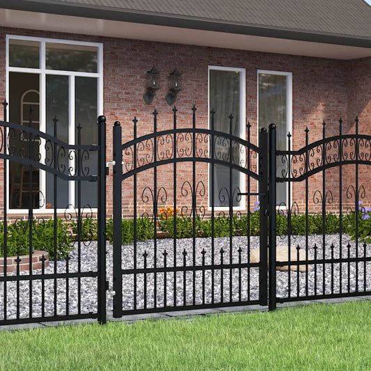 vidaXL Fence Gate with Spear Top Black 103x150 cm Powder-coated Steel