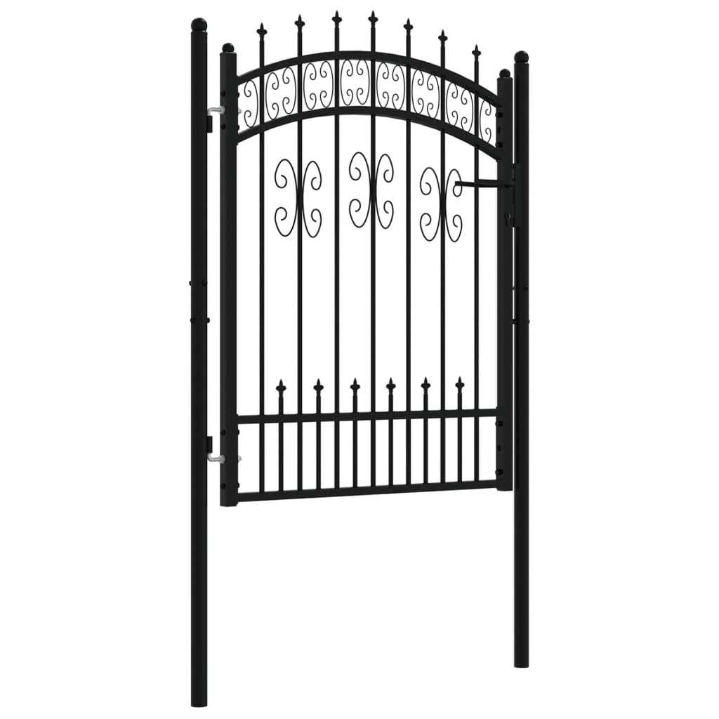 vidaXL Fence Gate with Spear Top Black 103x175 cm Powder-coated Steel