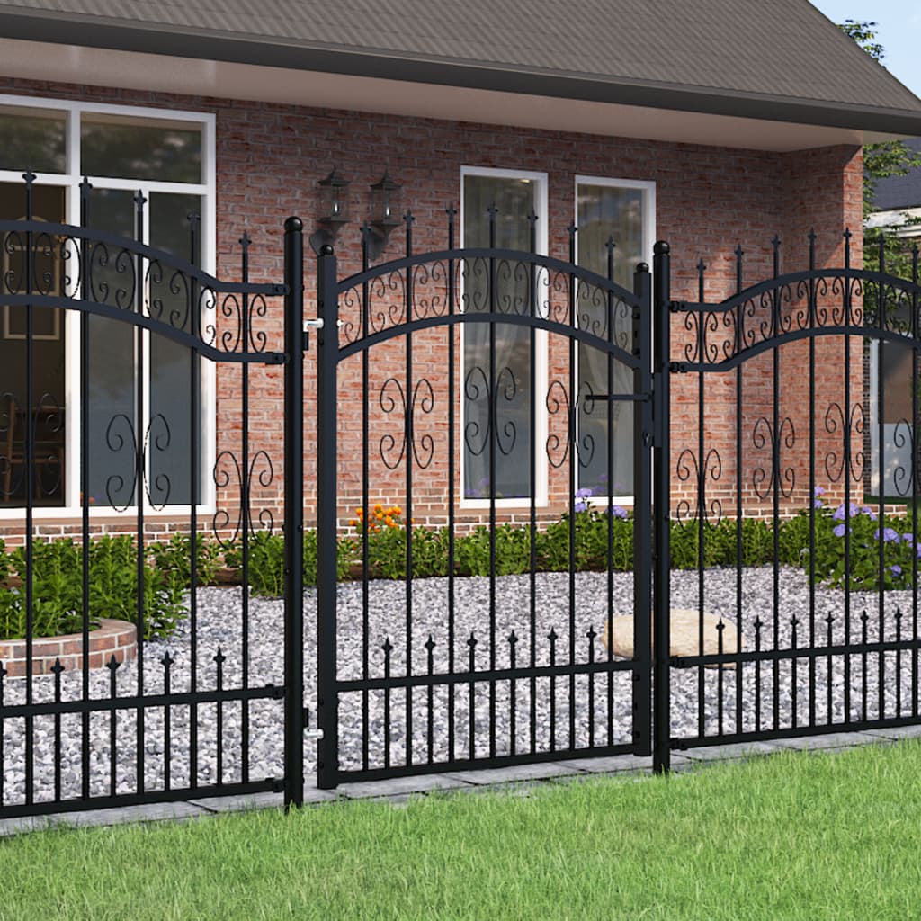 vidaXL Fence Gate with Spear Top Black 103x175 cm Powder-coated Steel