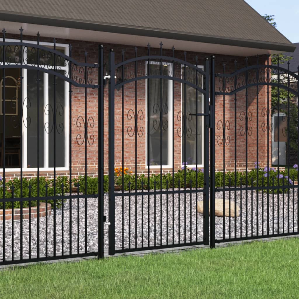 vidaXL Fence Gate with Spear Top Black 103x200 cm Powder-coated Steel