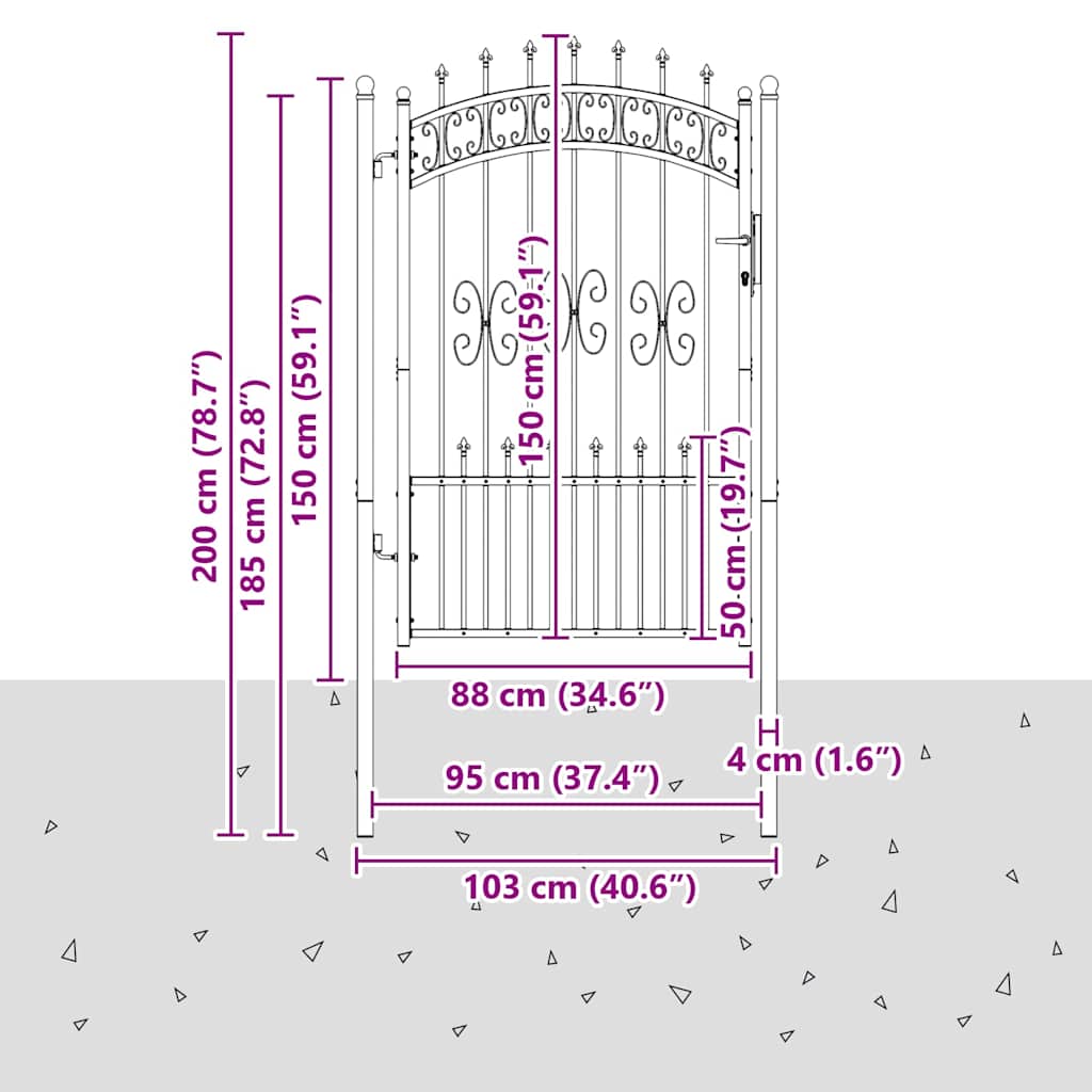 Fence Gate with Spear Top Black 103x175 cm Powder-coated Steel