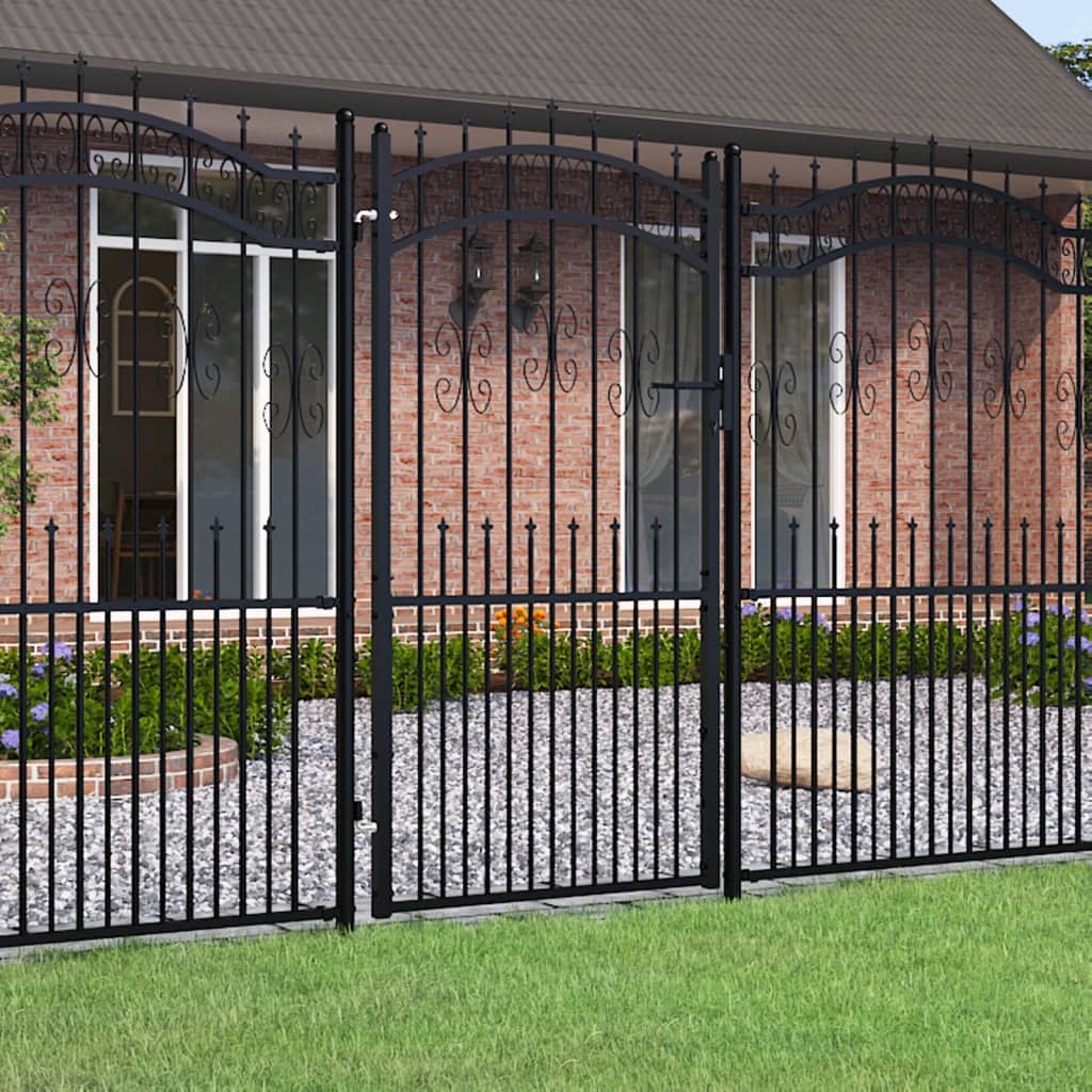 vidaXL Fence Gate with Spear Top Black 103x225 cm Powder-coated Steel