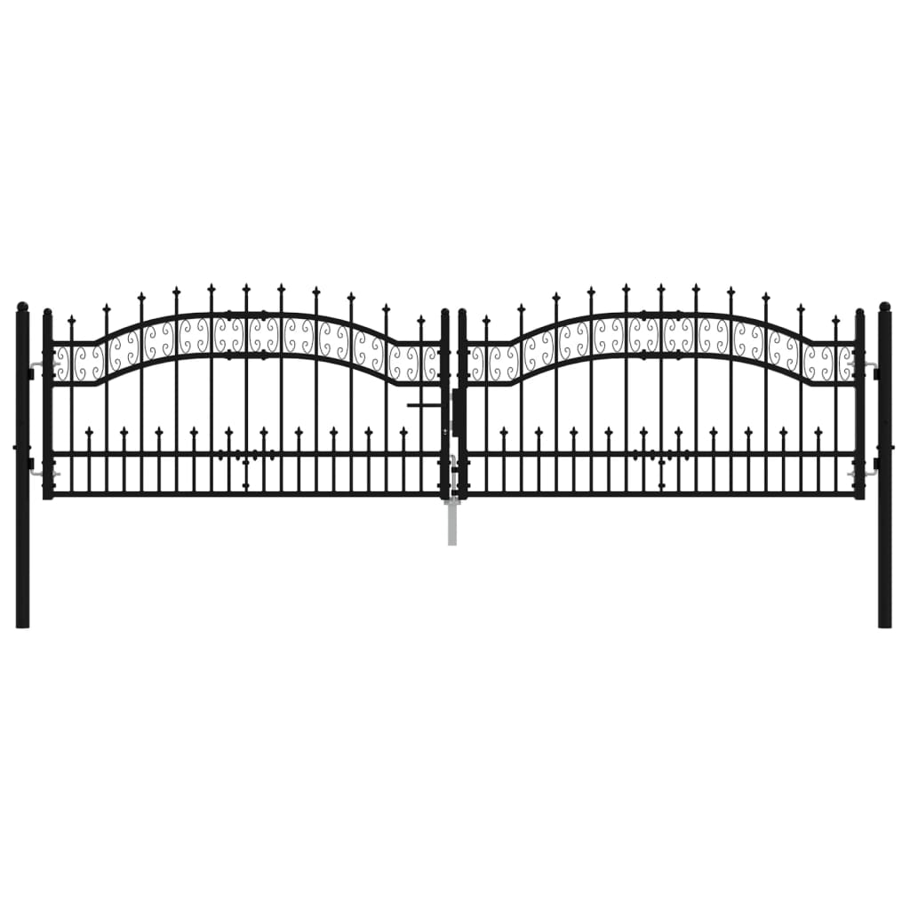 vidaXL Fence Gate with Spear Top Black 305x120 cm Powder-coated Steel