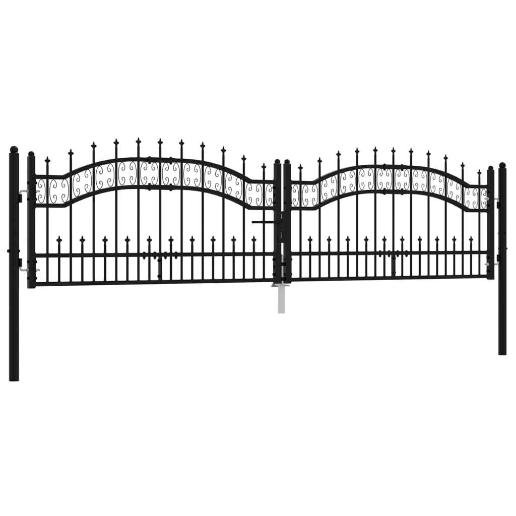 vidaXL Fence Gate with Spear Top Black 305x120 cm Powder-coated Steel