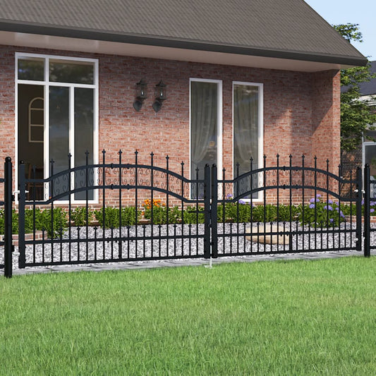 vidaXL Fence Gate with Spear Top Black 305x120 cm Powder-coated Steel