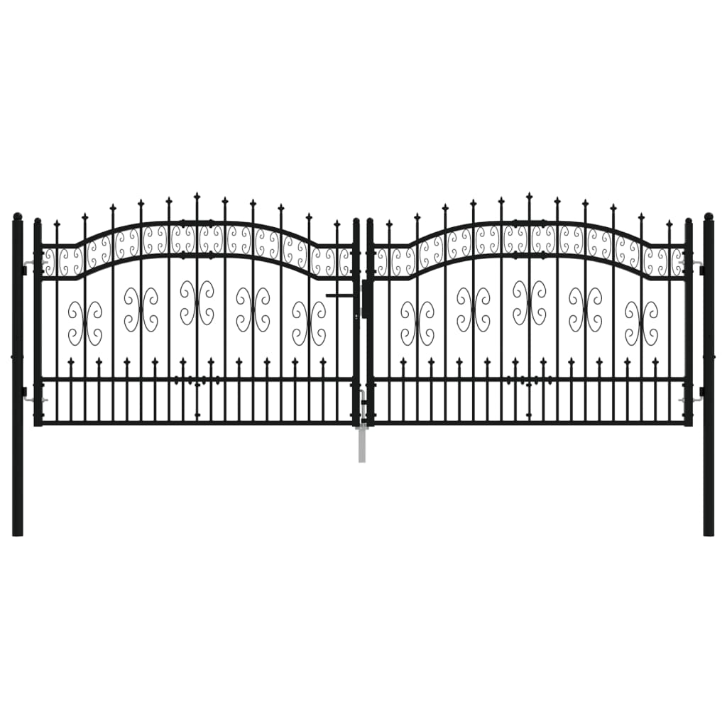 vidaXL Fence Gate with Spear Top Black 305x151 cm Powder-coated Steel