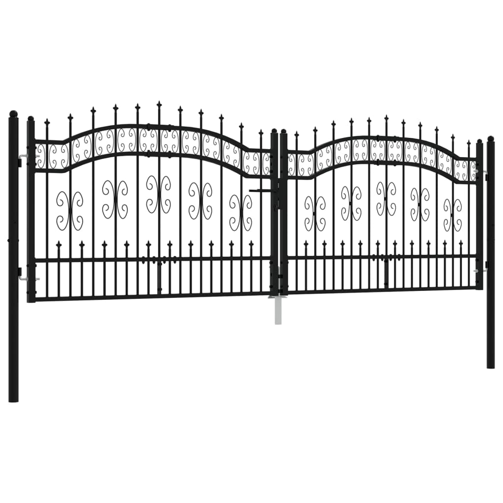 vidaXL Fence Gate with Spear Top Black 305x151 cm Powder-coated Steel