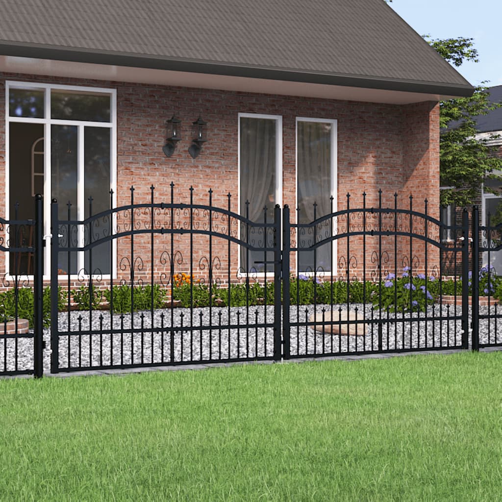 vidaXL Fence Gate with Spear Top Black 305x151 cm Powder-coated Steel