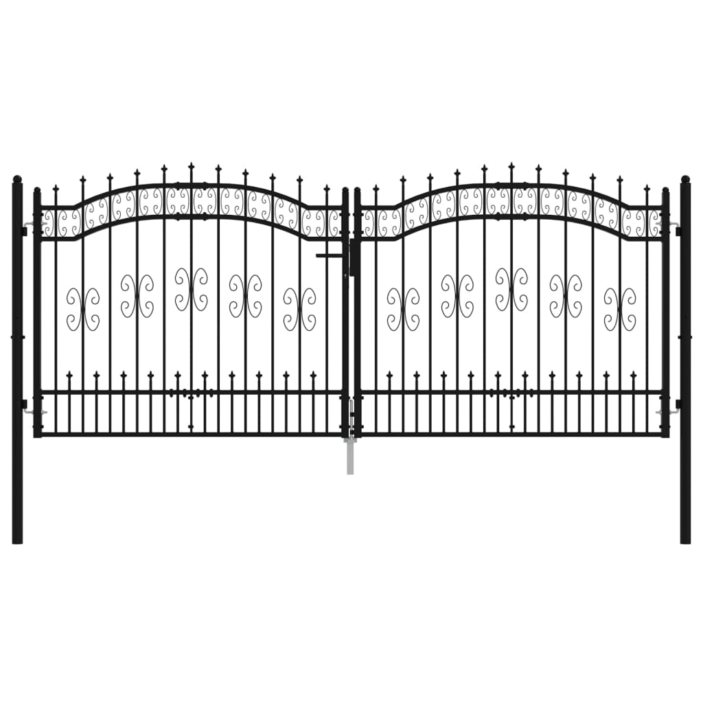 vidaXL Fence Gate with Spear Top Black 305x173 cm Powder-coated Steel