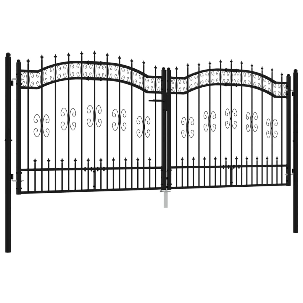 vidaXL Fence Gate with Spear Top Black 305x173 cm Powder-coated Steel