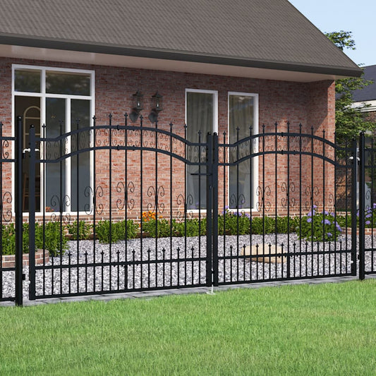 vidaXL Fence Gate with Spear Top Black 305x173 cm Powder-coated Steel